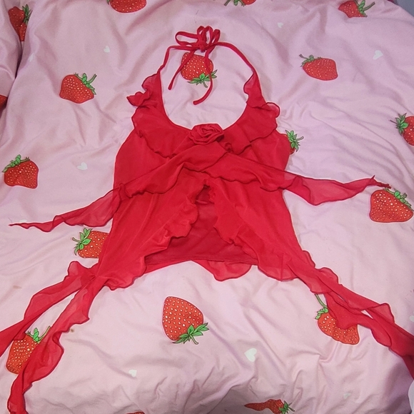 Red Ruffled Halter Top - Picture 1 of 4